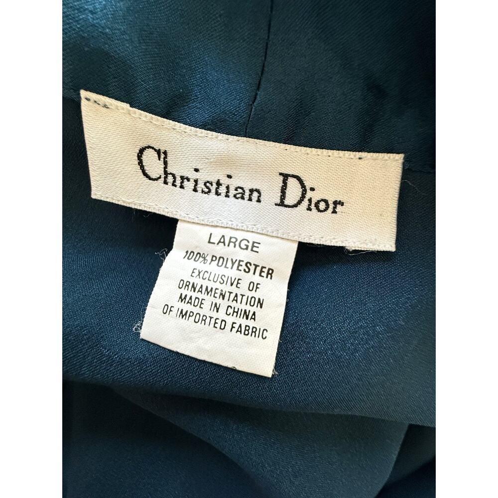 Christian Dior Vintage‎ Women’s Robe Size Large Teal Blue Satin Long Belted - Picture 8 of 10